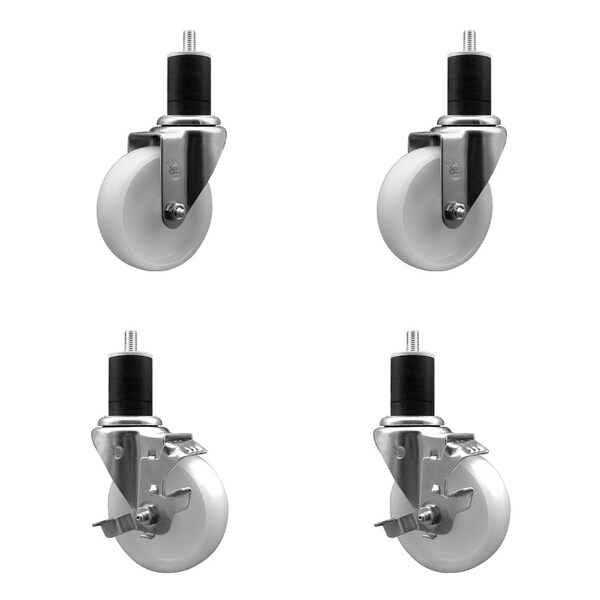 Service Caster 4'' SS Nylon Wheel Swivel 1-3/4'' Expanding Stem Caster Set 2 Brakes, 4PK SCC-SSEX20S414-NYS-2-TLB-2-134 - main